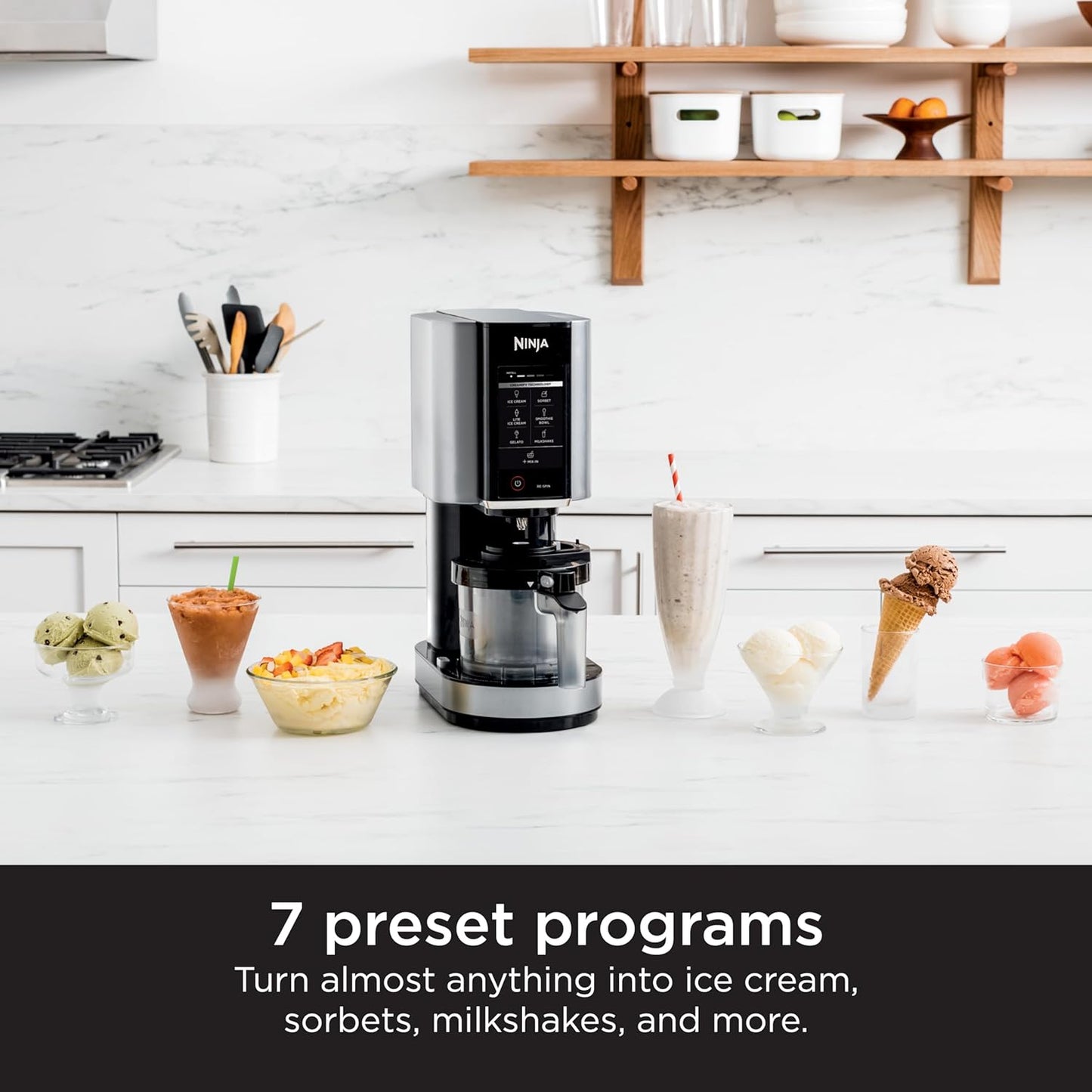 NC301 Creami Ice Cream Maker, for Gelato, Mix-Ins, Milkshakes, Sorbet, Smoothie Bowls & More, 7 One-Touch Programs, with (2) Pint Containers & Lids, Compact Size, Perfect for Kids, Silver