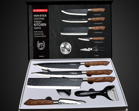 Kitchen Knives Stainless Steel Black Non-stick Knife Set 6 Piece Set