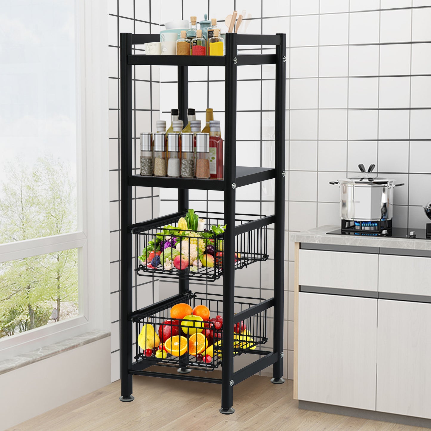 Kitchen Supplies Oven Storage Rack Living Room Basket Floor Shelf
