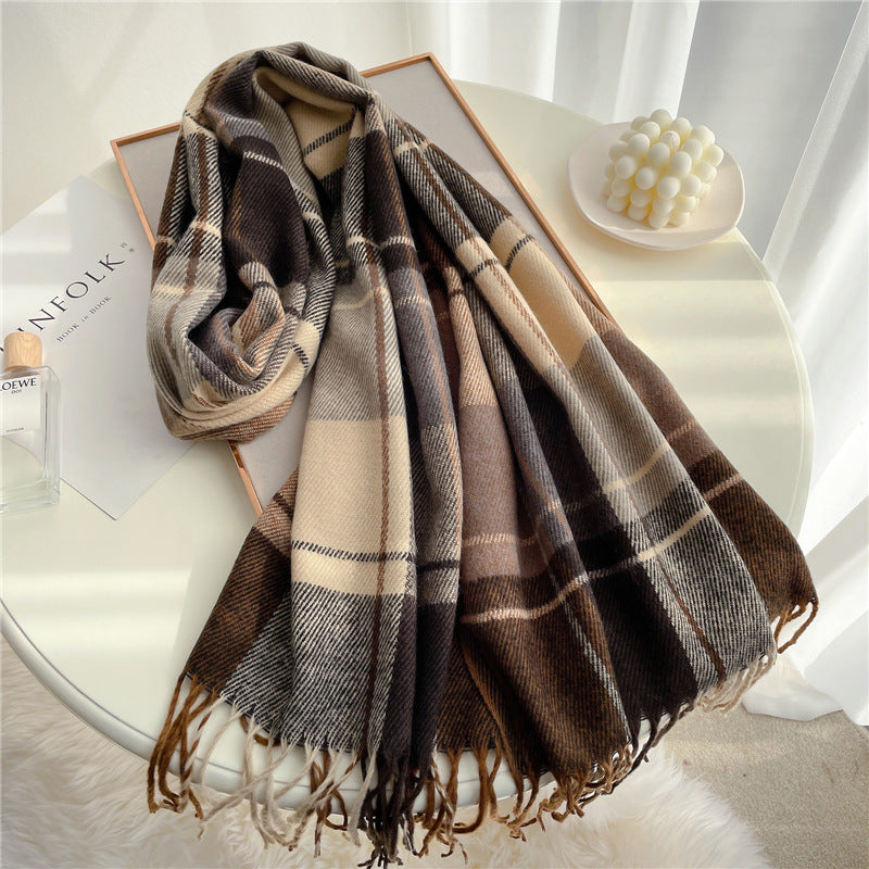 Plaid Scarf Warm And Fashionable Tassels