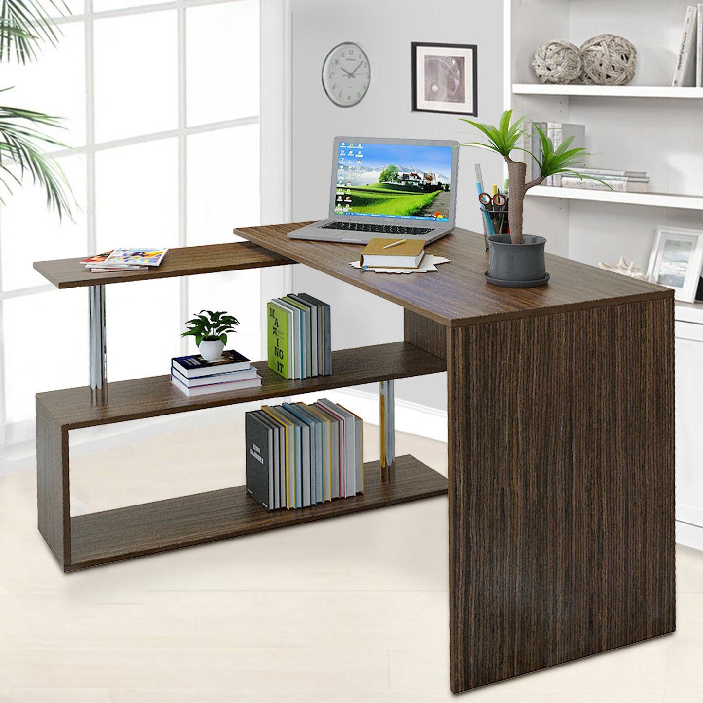 Home Spiral L-shaped Learning Computer Desk 170x74x50 cm Brown