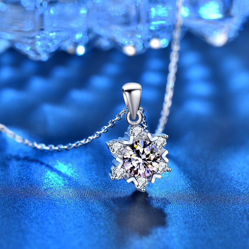 Valentine's Day Jewelry Moissan 925 Sterling Silver Necklace Wild Snowflake Pendant