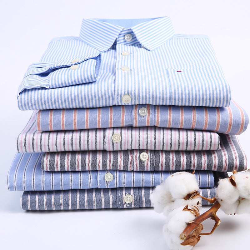 New Solid Color Casual Cotton Oxford Long-sleeved Shirt For Men