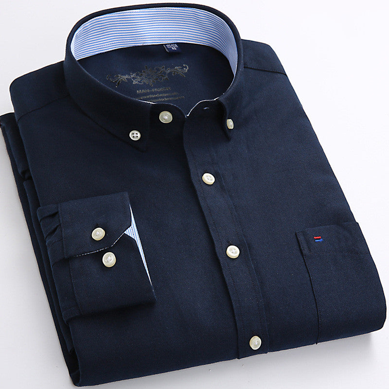 New Solid Color Casual Cotton Oxford Long-sleeved Shirt For Men