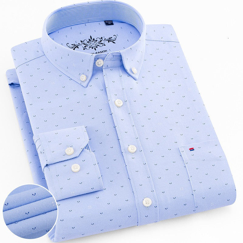 New Solid Color Casual Cotton Oxford Long-sleeved Shirt For Men
