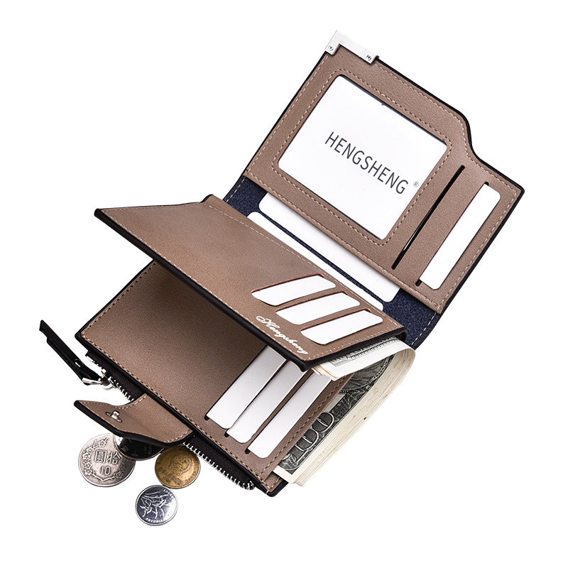 Men's wallet vertical multi-function card bag zipper buckle three fold wallet wallet coin purse US gold clip