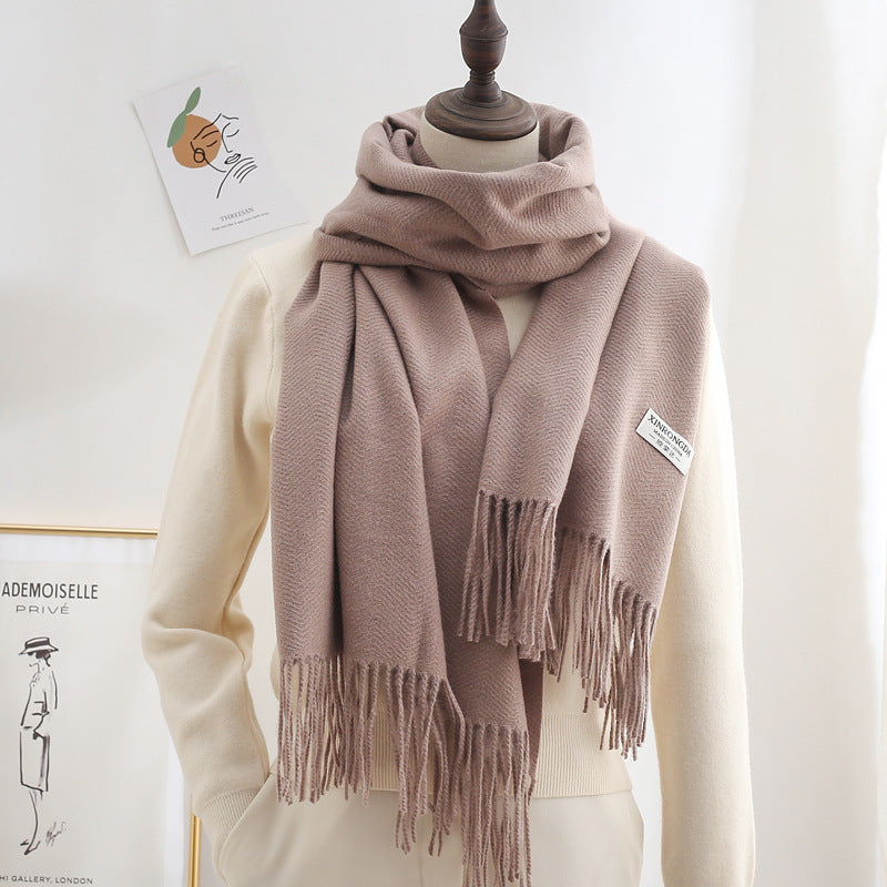 Winter Thick Warm Long Cashmere Style Solid Color Shawl