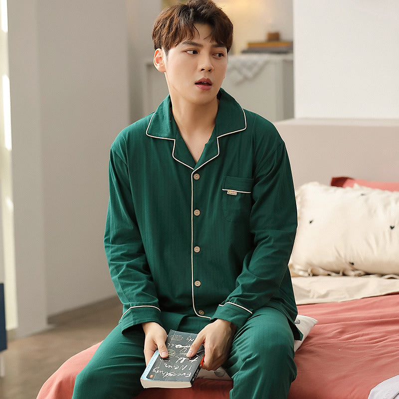 Simple Cotton Long-Sleeved Men's Sleepwear