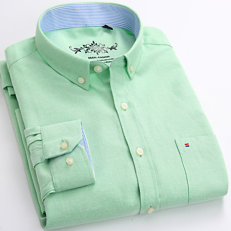 New Solid Color Casual Cotton Oxford Long-sleeved Shirt For Men