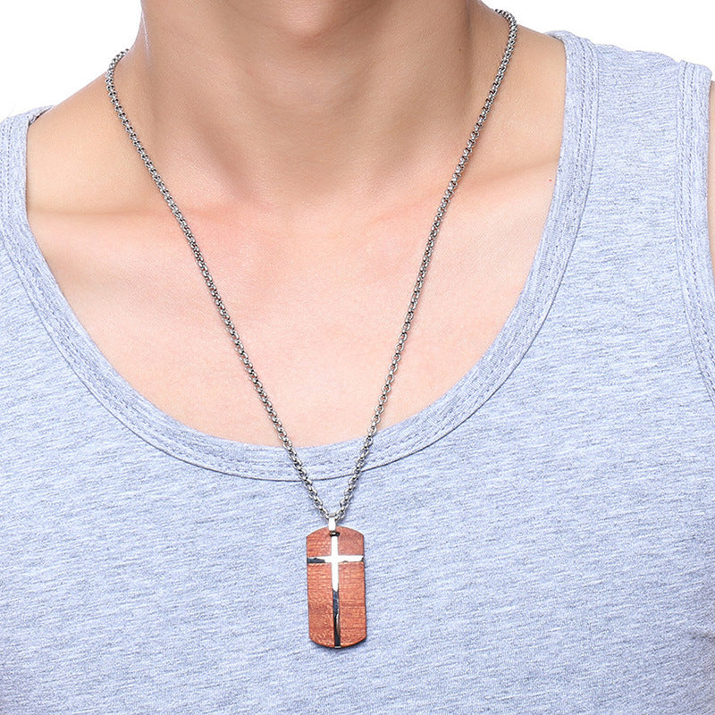Stainless Steel Rosewood Cross Keychain
