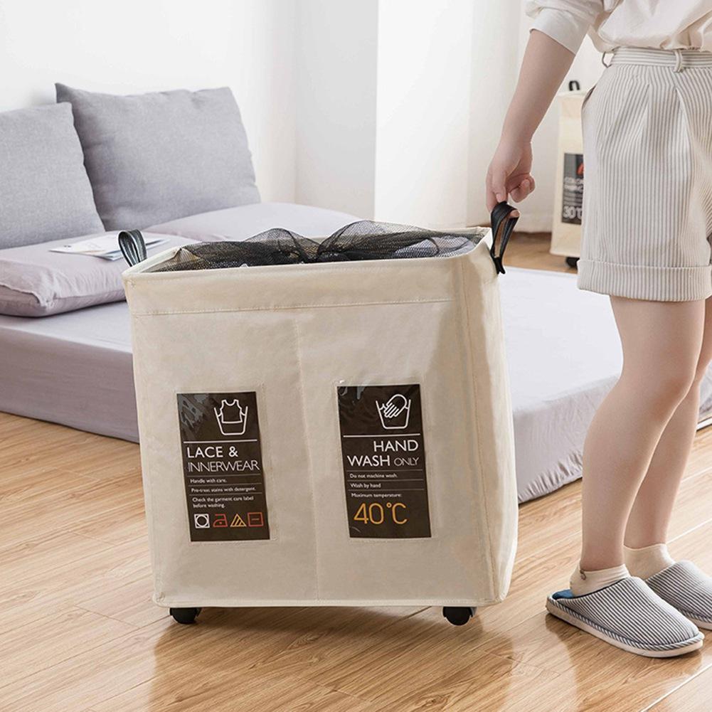 Rolling WheelLaundry Hamper Large 2 Section Collapsible Rolling Corner Laundry Basket On Wheels Slim Laundry Waterproof