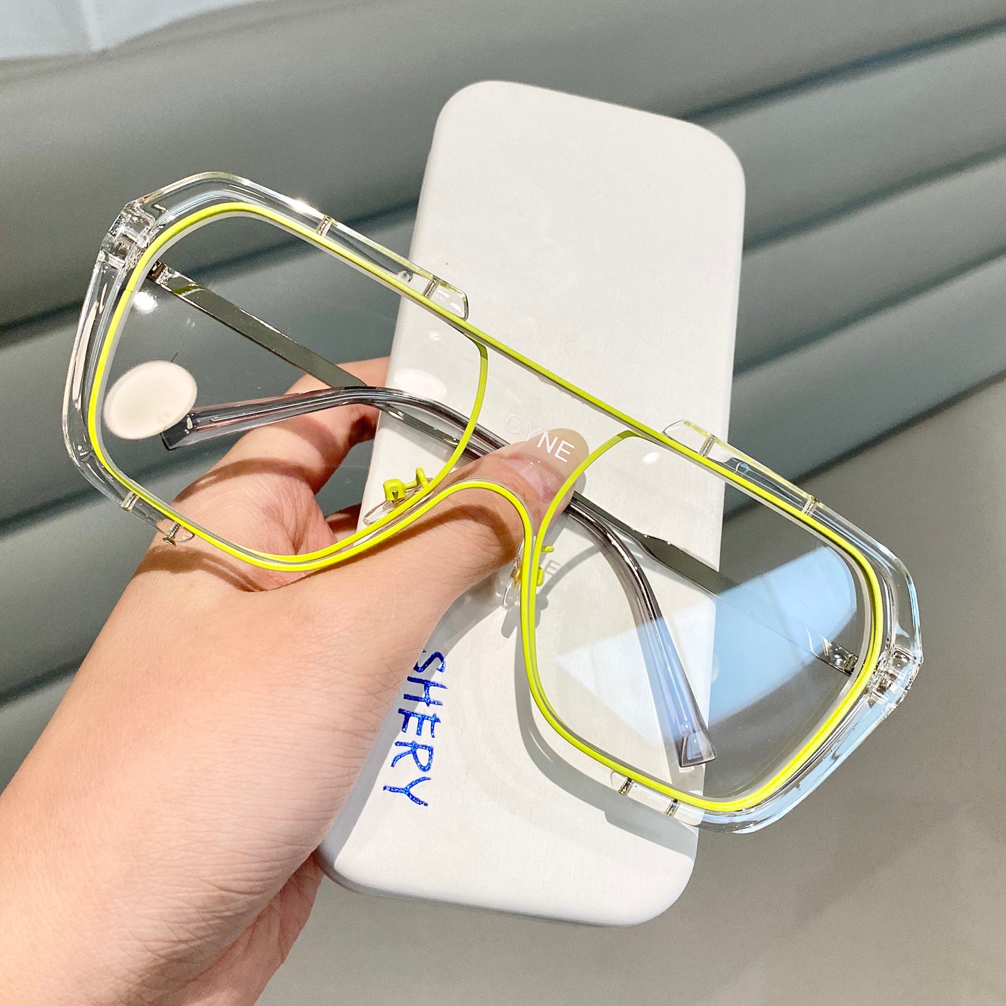 One-Piece Big Frame Square Sunglasses Female Yellow Sunglasses For Men Driving Uv Protection