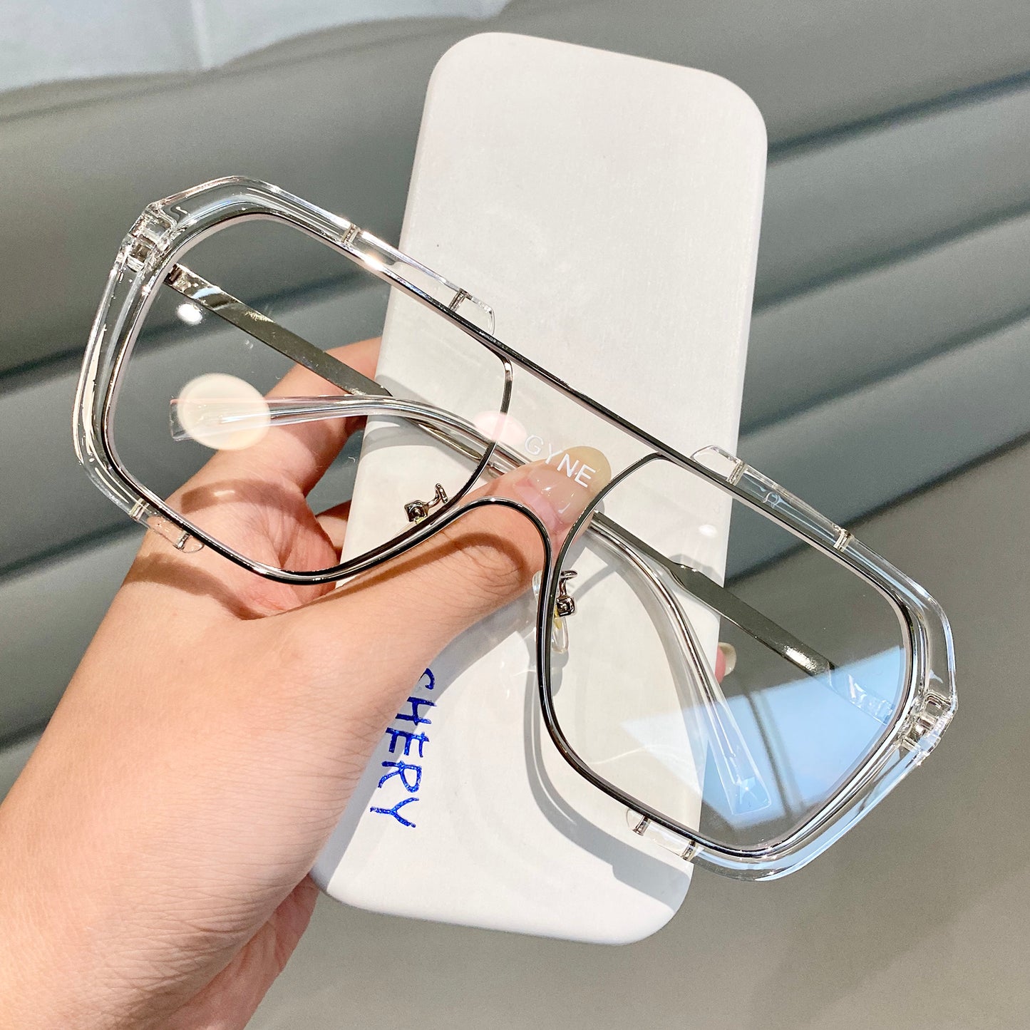One-Piece Big Frame Square Sunglasses Female Yellow Sunglasses For Men Driving Uv Protection