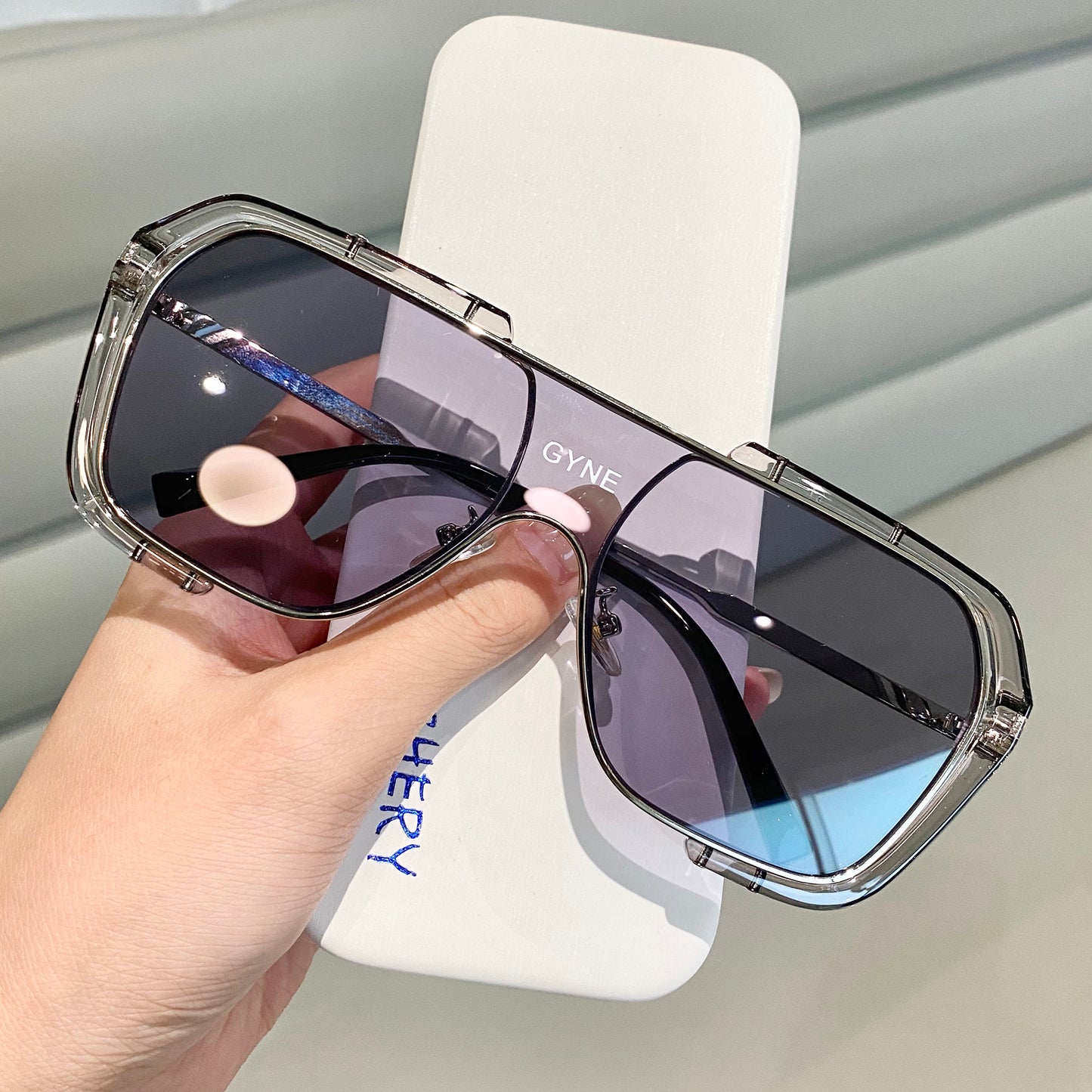 One-Piece Big Frame Square Sunglasses Female Yellow Sunglasses For Men Driving Uv Protection