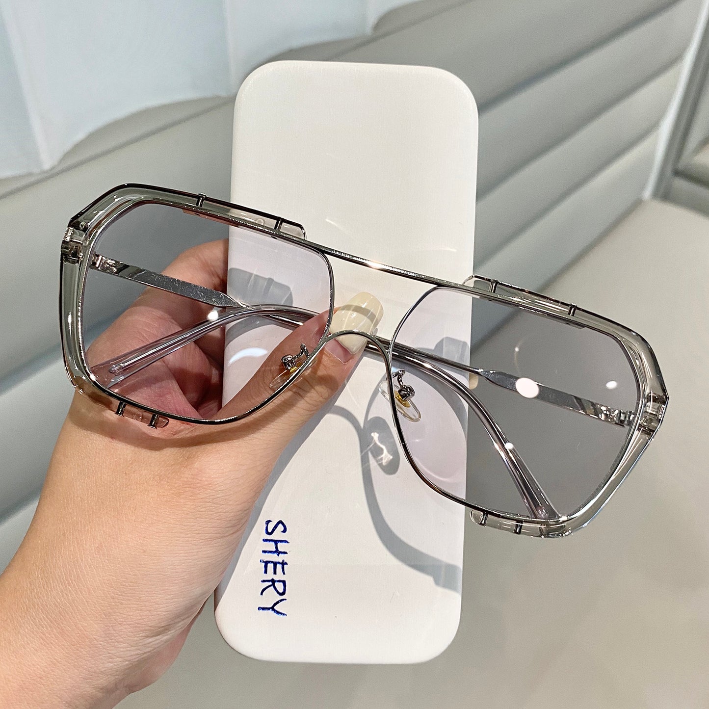 One-Piece Big Frame Square Sunglasses Female Yellow Sunglasses For Men Driving Uv Protection