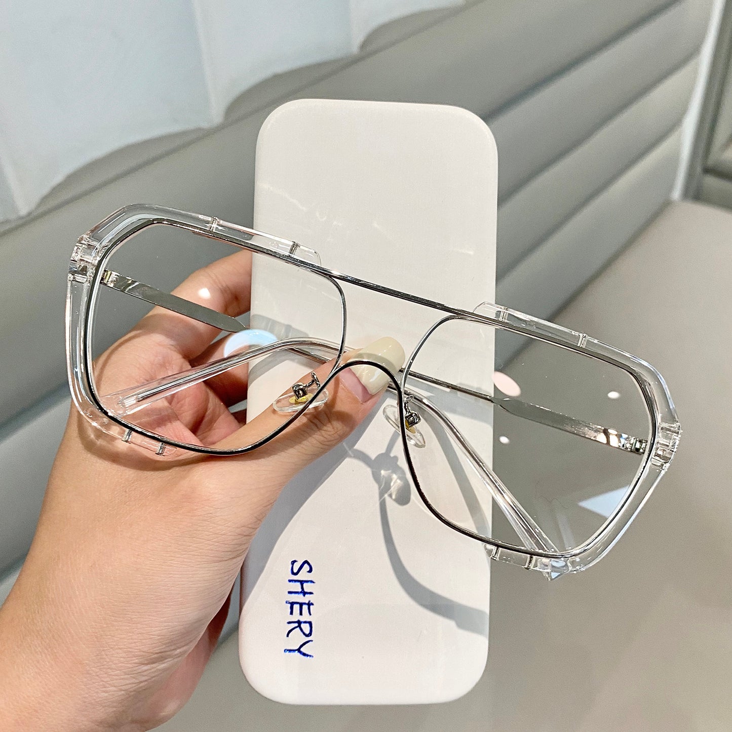One-Piece Big Frame Square Sunglasses Female Yellow Sunglasses For Men Driving Uv Protection