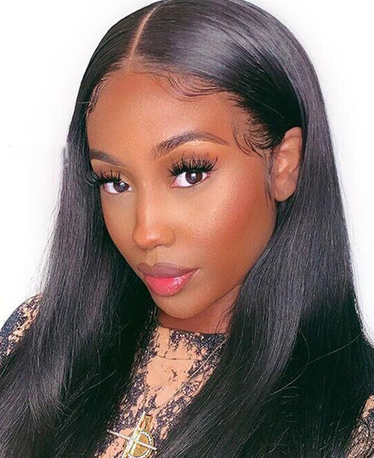 European And American Front Lace Wig Mid-Point Black Long Straight Hair