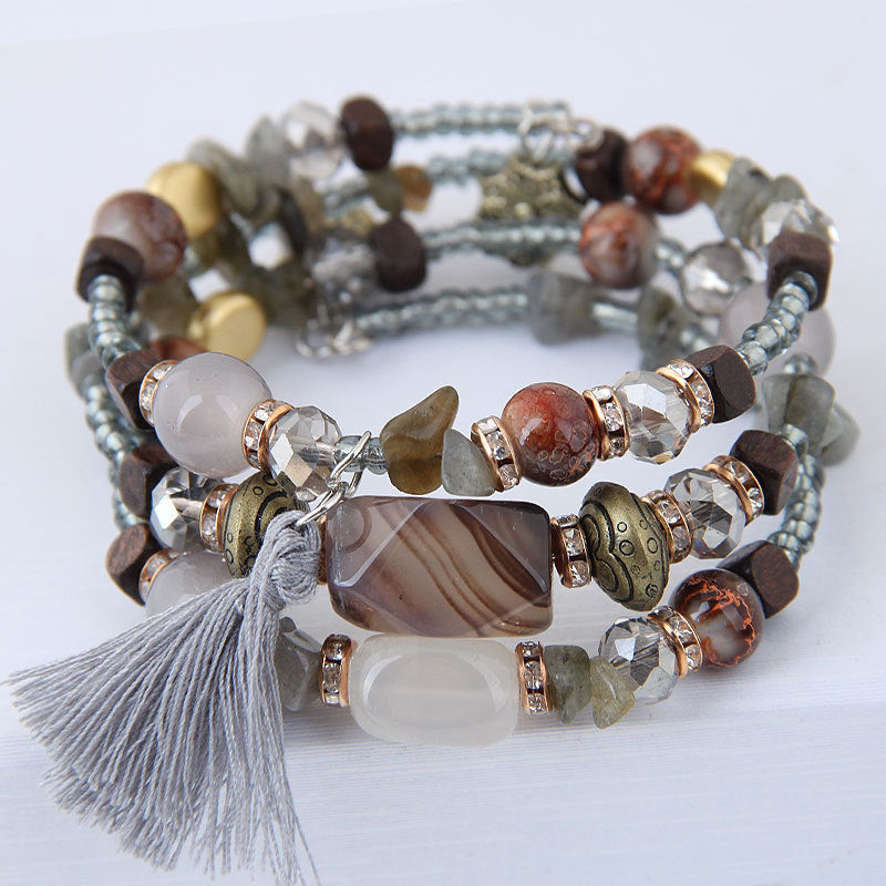 European And American Big-Name Women'S Bracelet Retro Crystal Agate Beaded Multi-Layer Winding Bracelet Bracelet