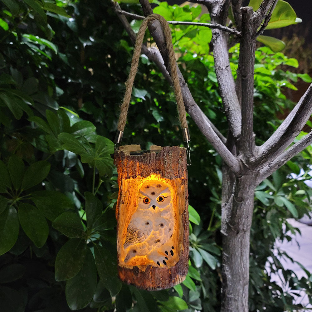 Resin Solar Stump Owl Lawn Night Light