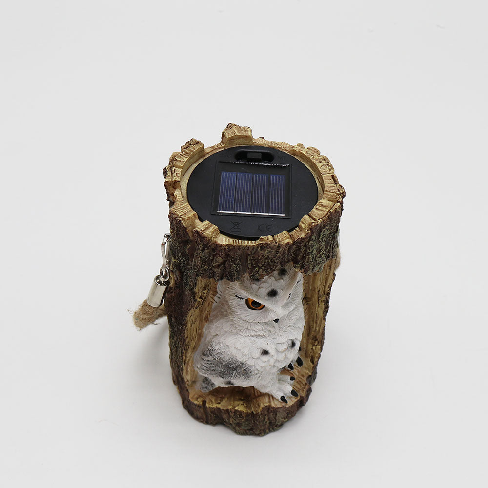 Resin Solar Stump Owl Lawn Night Light