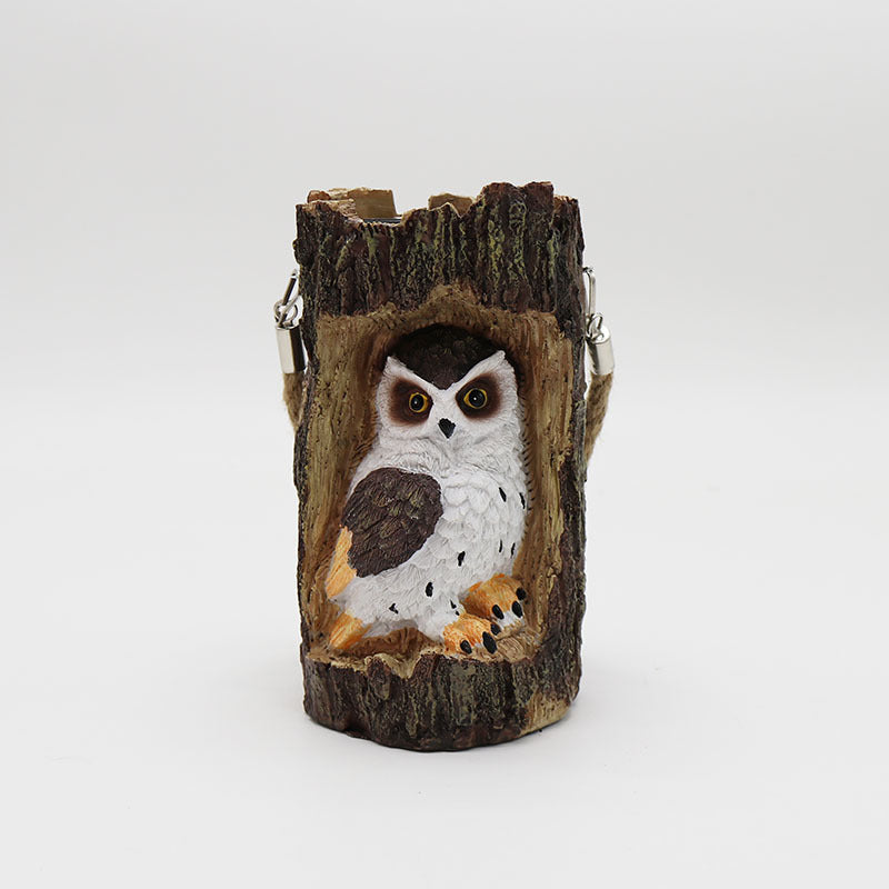 Resin Solar Stump Owl Lawn Night Light