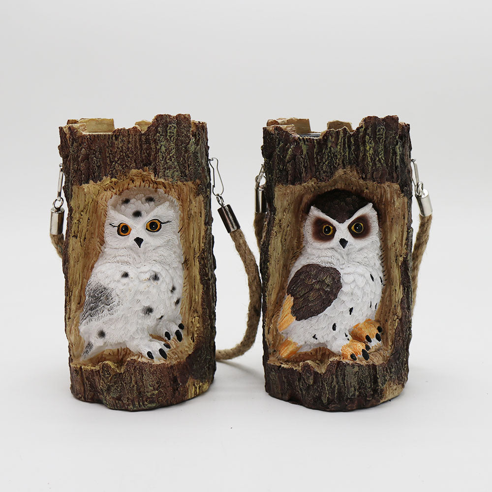 Resin Solar Stump Owl Lawn Night Light