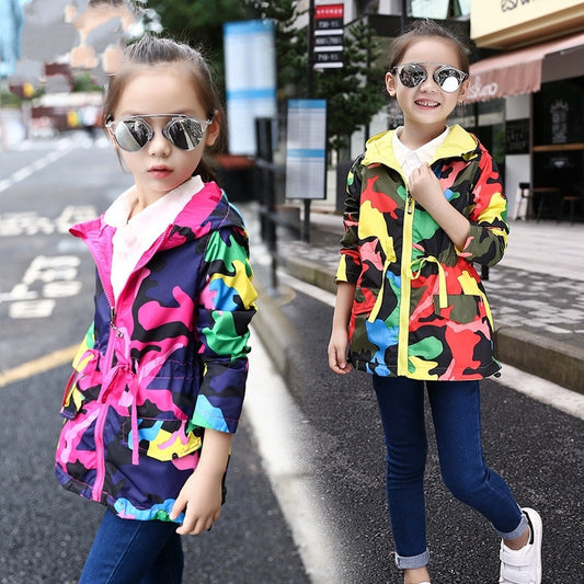 Hooded Jackets Kids Long Windbreaker Rain Coats For Girl