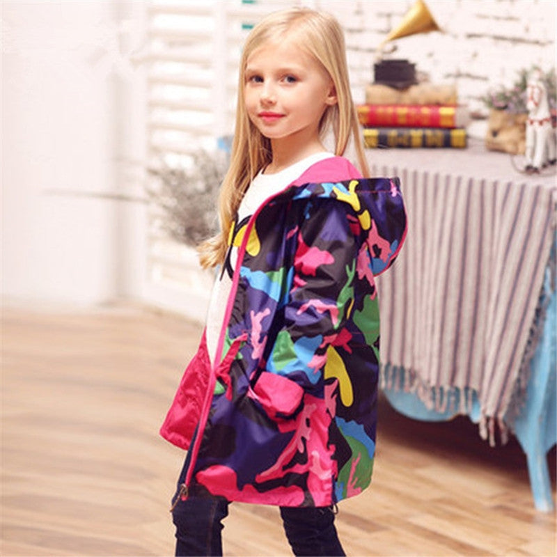Hooded Jackets Kids Long Windbreaker Rain Coats For Girl