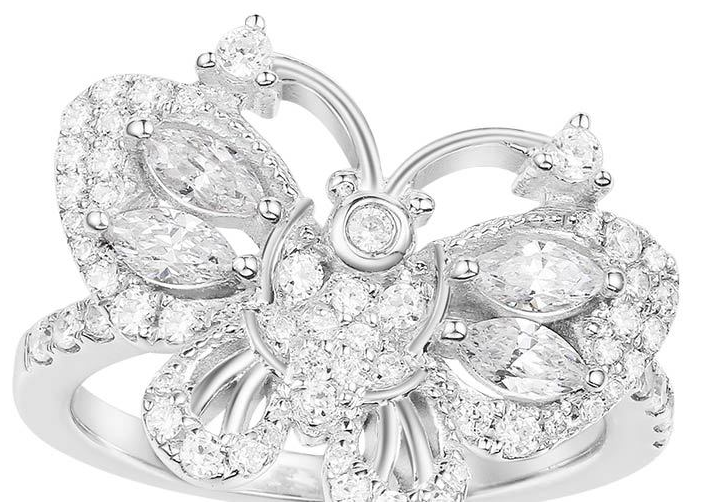 S925 micro inlaid zircon sterling silver butterfly ring