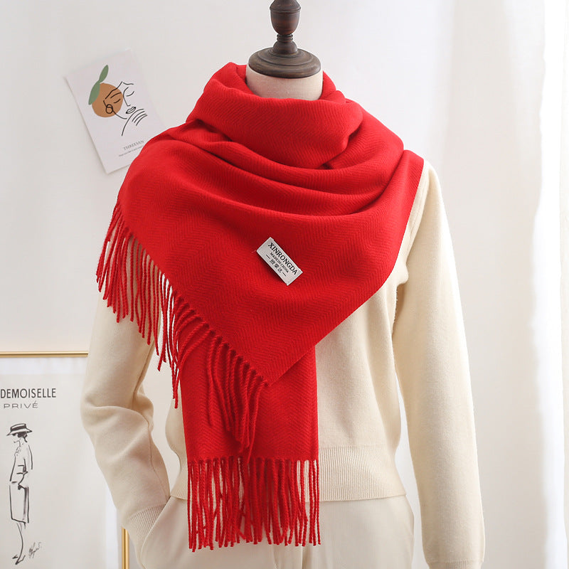 Winter Thick Warm Long Cashmere Style Solid Color Shawl