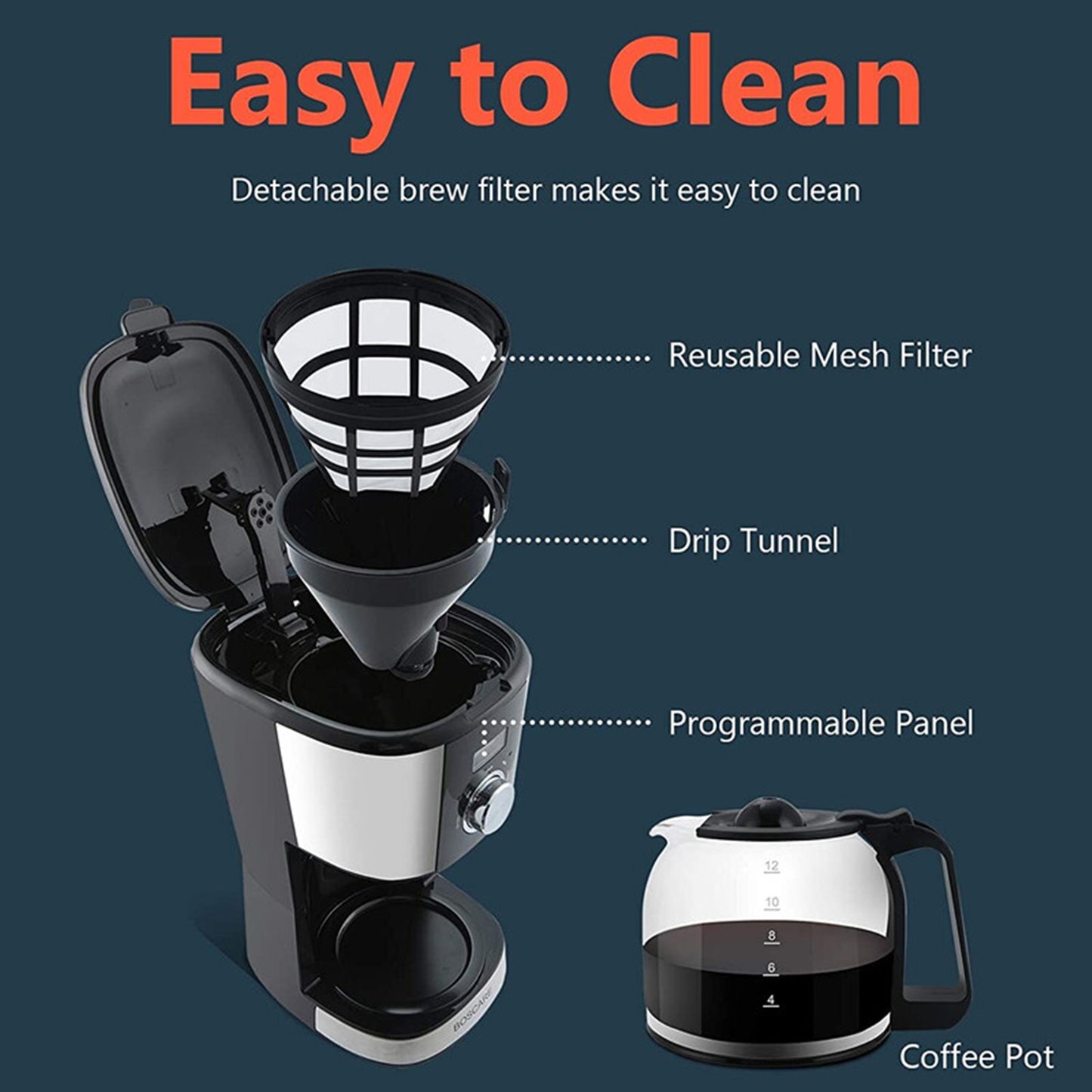 12Cup Stainless Steel Programmable Coffee Machines W Timer And Strength Control