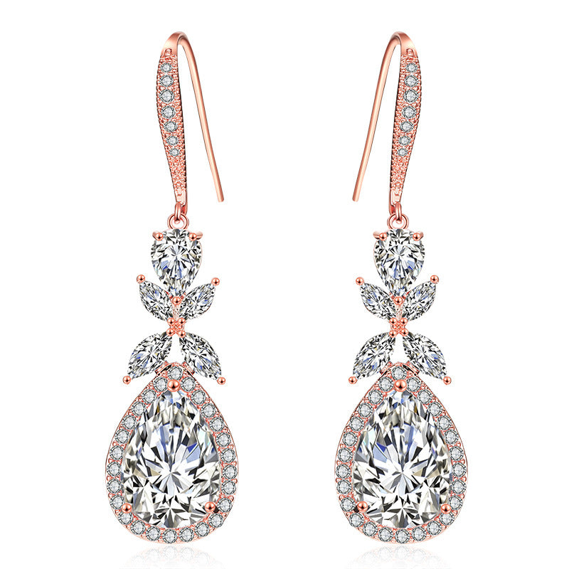 Delicate Petal Water Drop AAA Zircon Women's Earrings