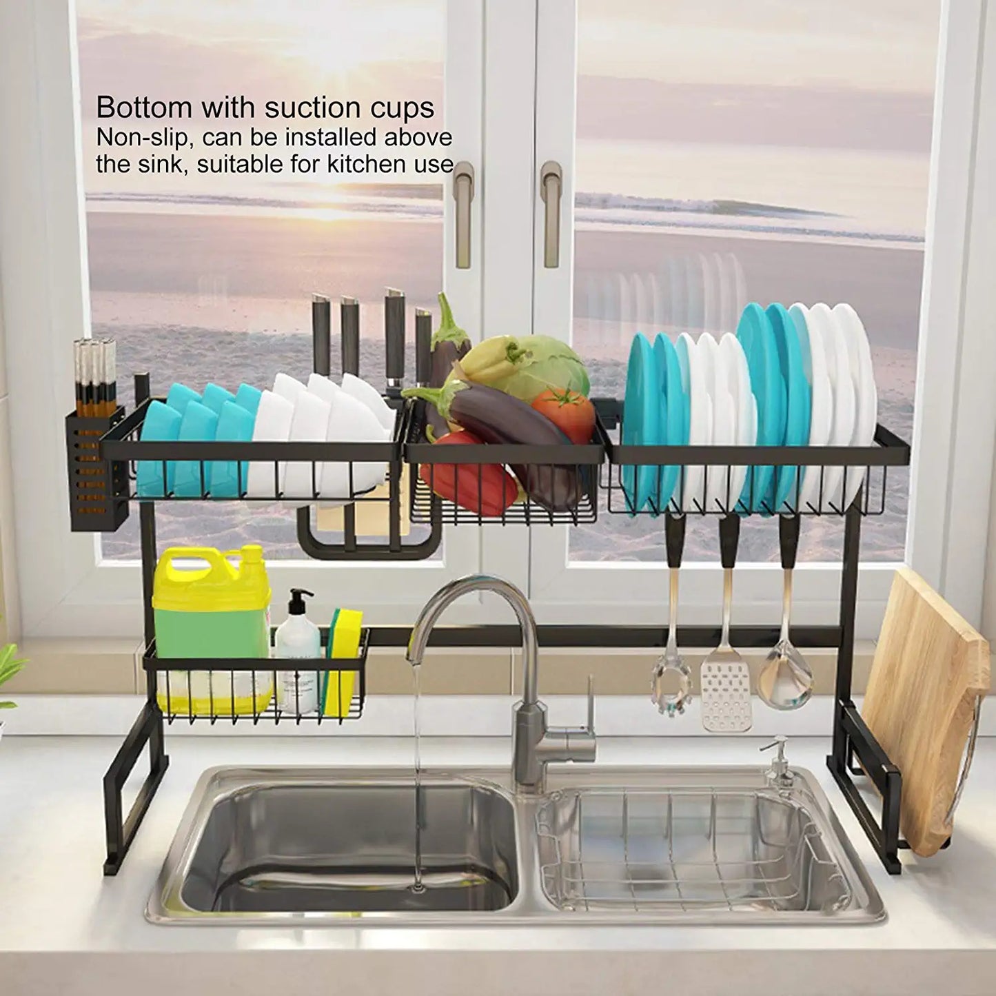 Over The Sink Dish Drying Rack 33.5 Inches Kitchen Sink Organizer Storage Rack For Organizer Home Kitchen Counter Space Saver