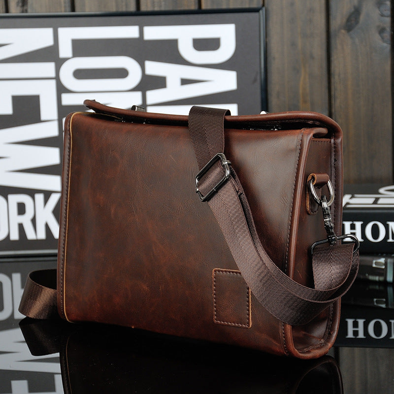 The original Crazy Horse male bag Mens retro single shoulder bag double twist lock bag design trends