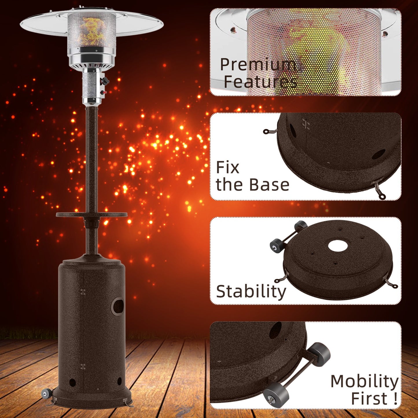46000 BTU Commercial B-ronze Outdoor Patio Heater With Wheels Tray, 87-in