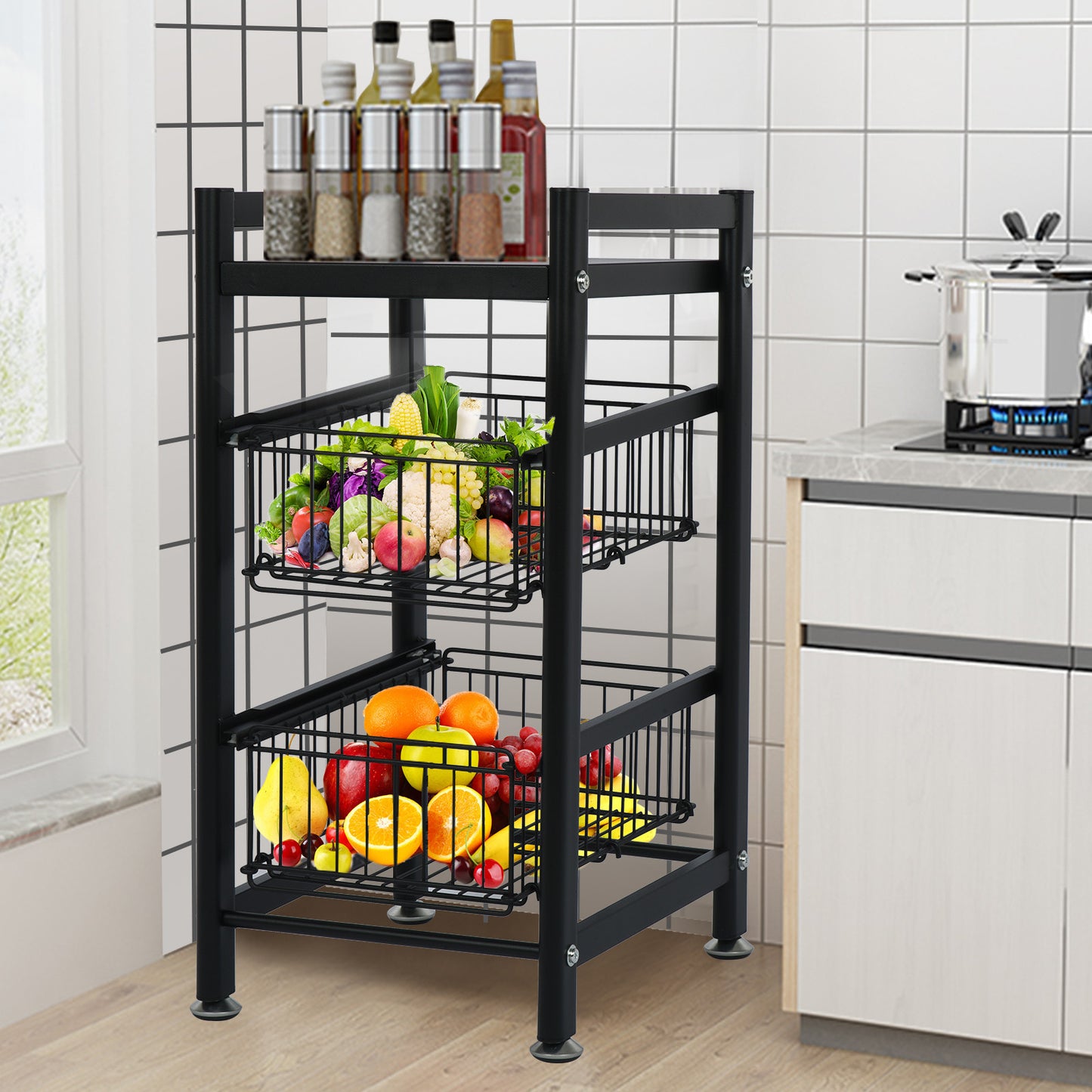 Kitchen Supplies Oven Storage Rack Living Room Basket Floor Shelf
