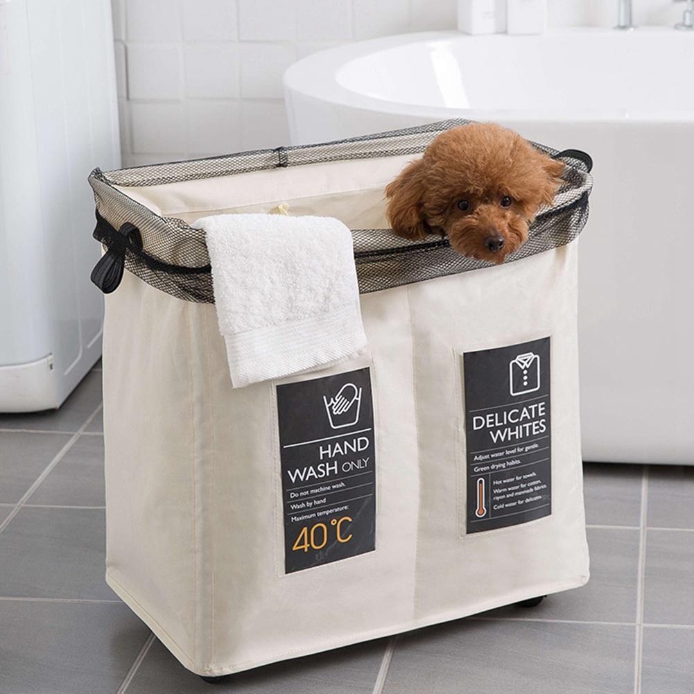 Rolling WheelLaundry Hamper Large 2 Section Collapsible Rolling Corner Laundry Basket On Wheels Slim Laundry Waterproof