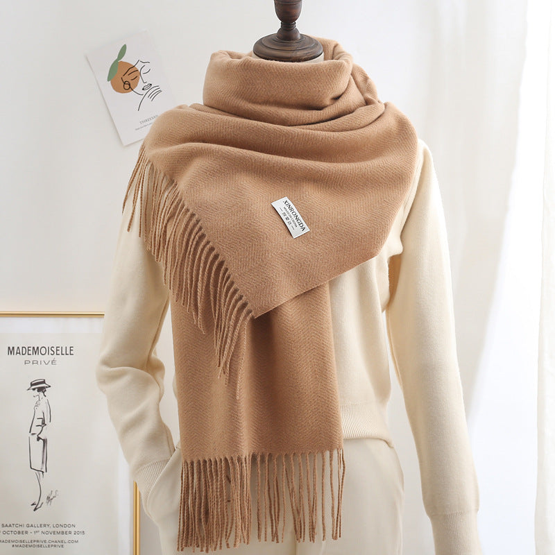 Winter Thick Warm Long Cashmere Style Solid Color Shawl