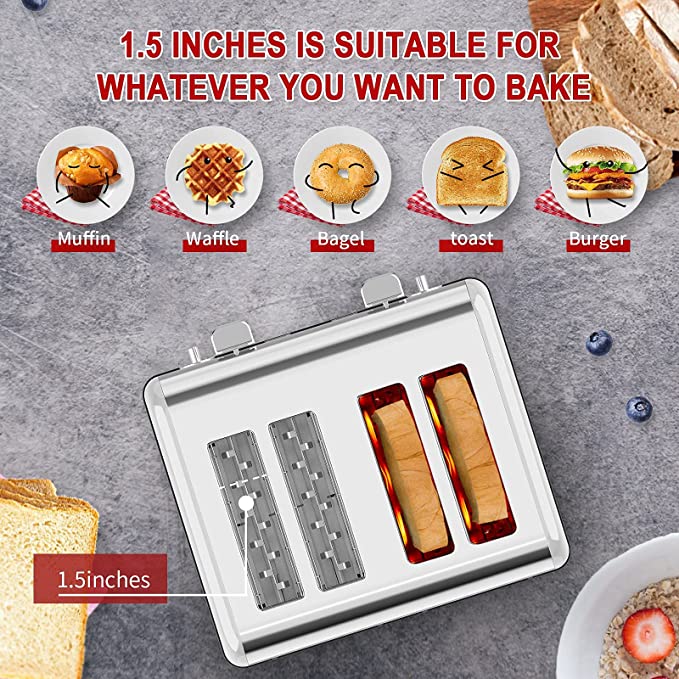 Toaster 4 Slice, Geek Chef Stainless Steel Extra-Wide Slot Toaster With Dual Control Panels Of Bagel,Defrost,Cancel Function,Ban Amazon
