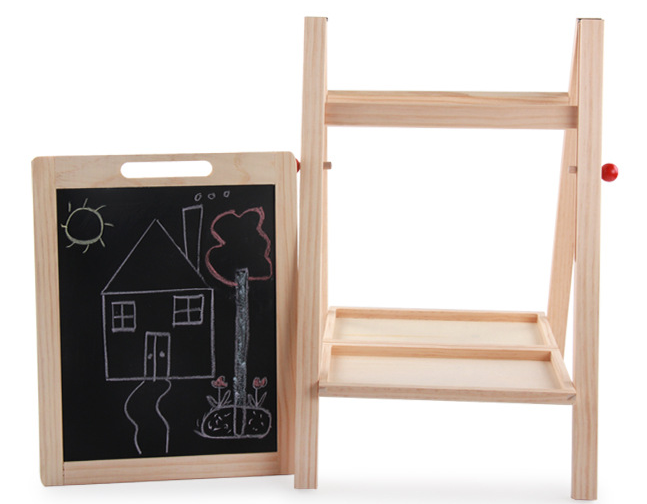Factory direct wooden children learn double-sided writing board wood ball can be raised and lowered convenient drawing board educational toys