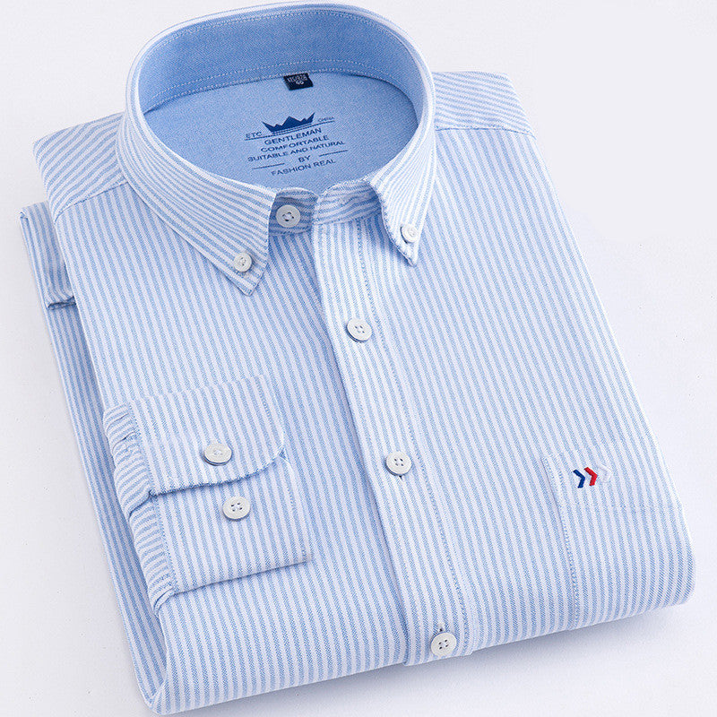 Cotton Oxford Plaid Men's Long Sleeve Shirt