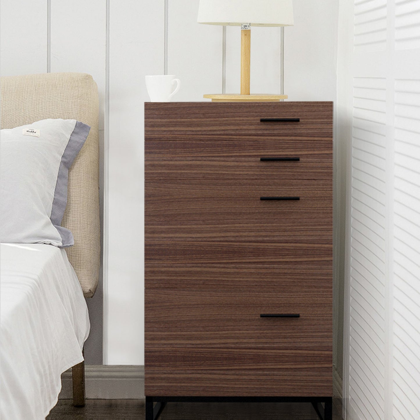 4-layer Retro Wooden File Cabinet For Office, Study, Bedroom Storage Cabinets