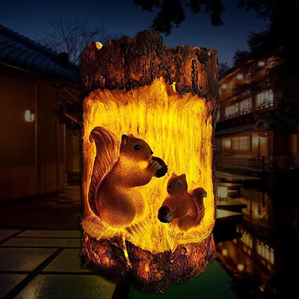 Resin Solar Stump Owl Lawn Night Light