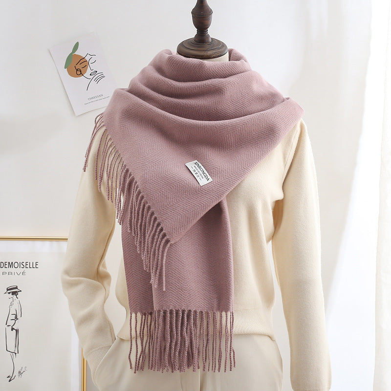 Winter Thick Warm Long Cashmere Style Solid Color Shawl