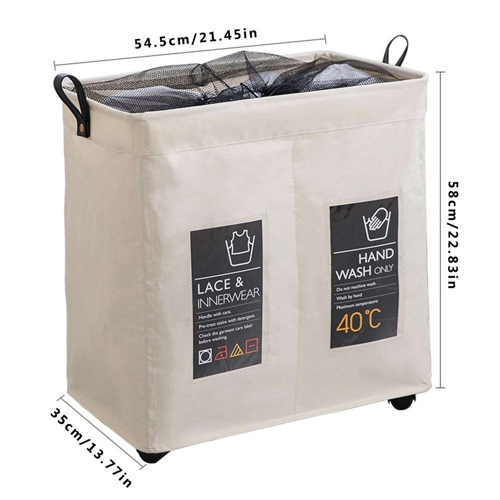 Rolling WheelLaundry Hamper Large 2 Section Collapsible Rolling Corner Laundry Basket On Wheels Slim Laundry Waterproof