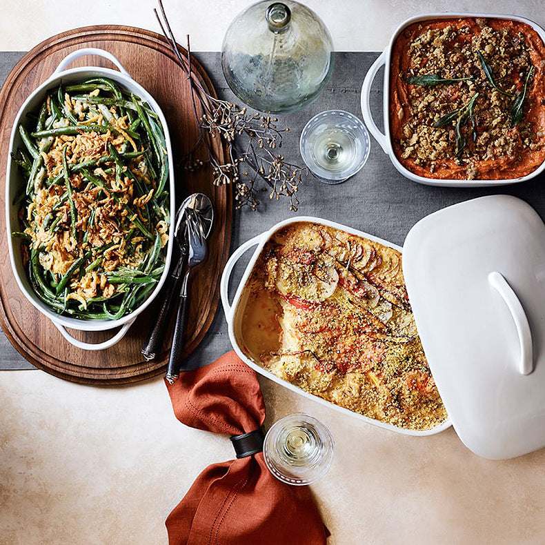 Elliptical creative ceramics binaural dish high soup pan home baked rice plate rectangular cheese cake tray
