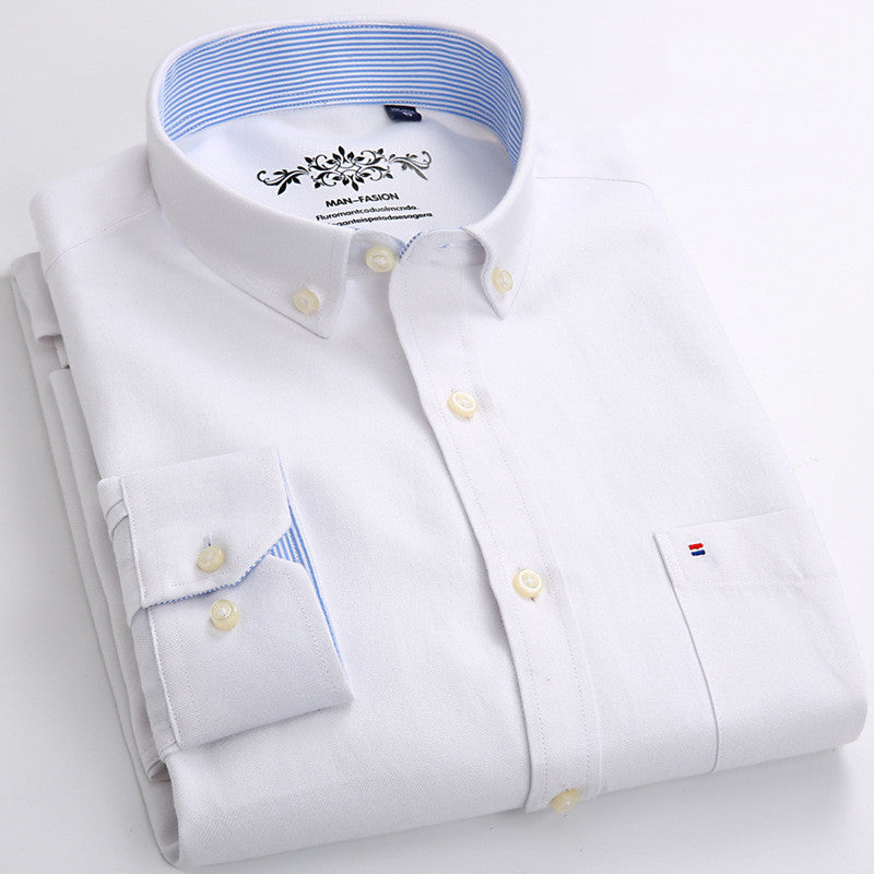 New Solid Color Casual Cotton Oxford Long-sleeved Shirt For Men