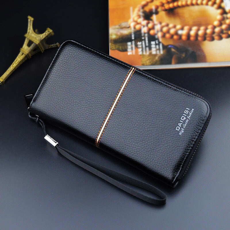 New European and American men's long purse zipper fashion hand take business leisure men's wallet
