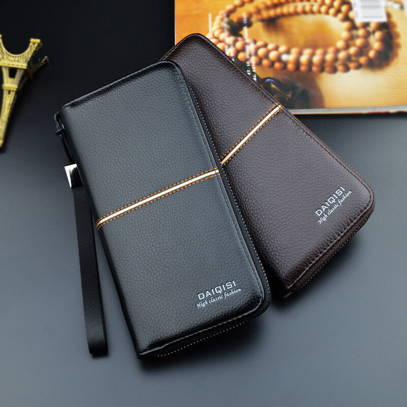 New European and American men's long purse zipper fashion hand take business leisure men's wallet