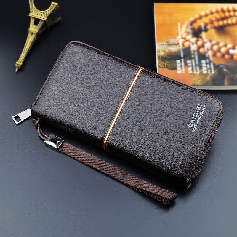 New European and American men's long purse zipper fashion hand take business leisure men's wallet
